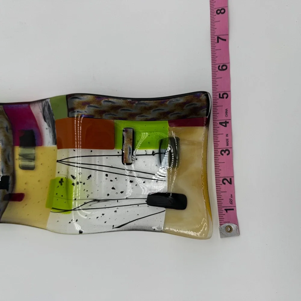 Lauren Goldfield '92 Fused Art Glass Tray Plate Colorful Abstract Design Devided